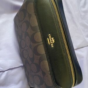 Coach Brown Signature Canvas & Black Leather Toiletry Case with Gold Hardware